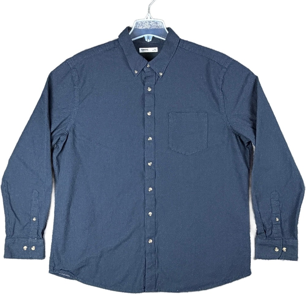Sonoma Goods For Life Mens XXL Navy Blue Micro Dot Button Down Work Shirt Cotton